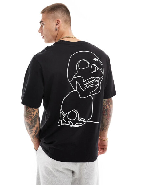 Jack & Jones oversized t-shirt with skulls back print in black