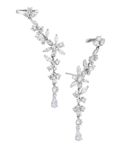 Silver-Tone Cubic Zirconia Flower Climber Drop Earrings, Created for Macy's