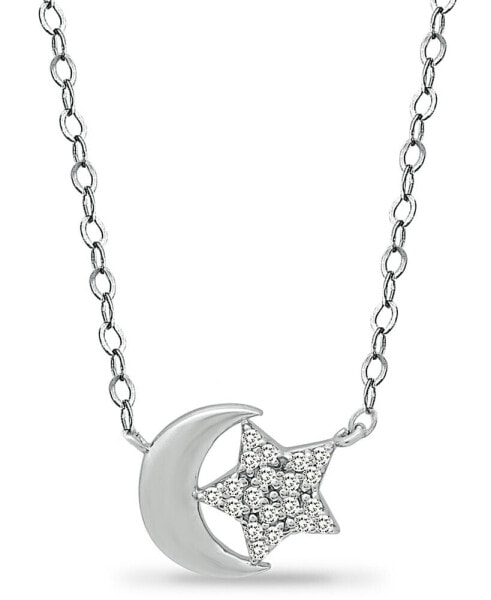 Cubic Zirconia Moon & Star Pendant Necklace in Sterling Silver, 16" + 2" extender, Created for Macy's