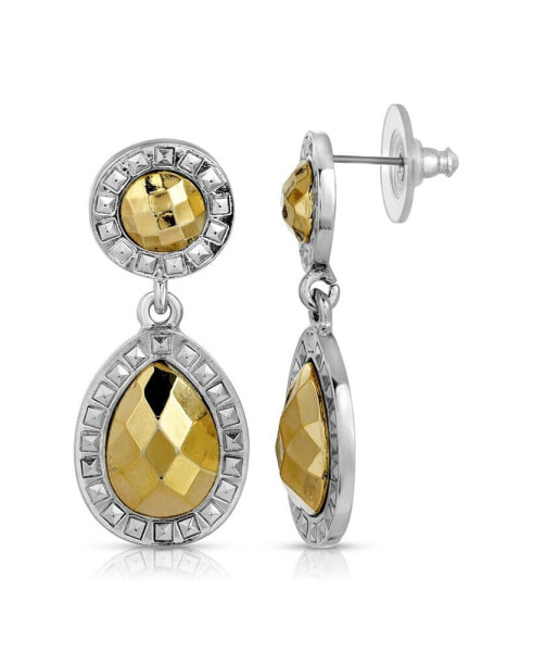 Silver-Tone Gold-Tone Stone Double Round Teardrop Earrings