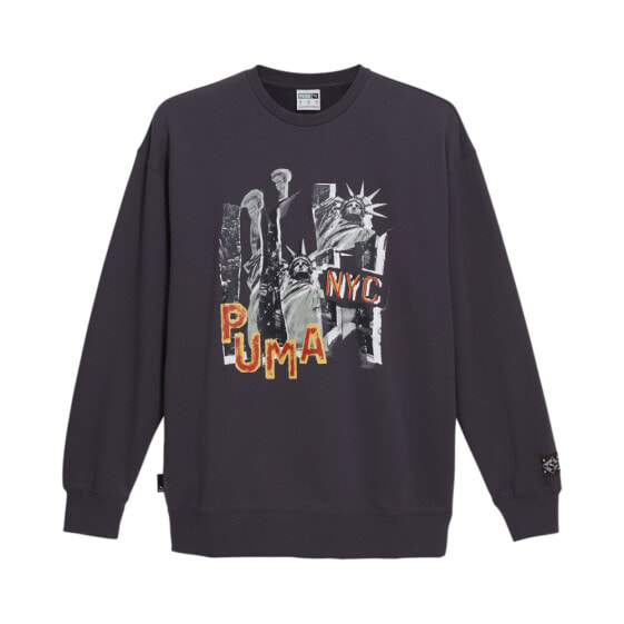 Puma Nyc Remix Graphic Crew Neck Sweatshirt Mens Grey 62450613