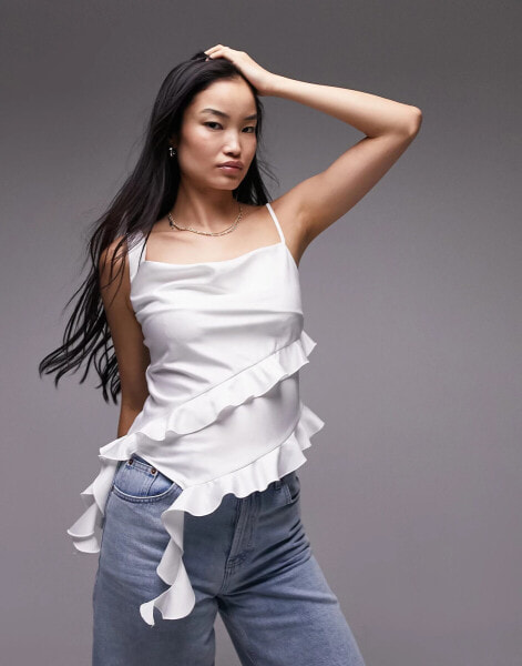 Topshop ruffle front cami top In ivory