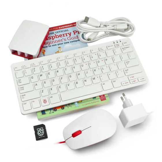 Электроника, Raspberry Pi, Комплект для настольного компьютера Raspberry Pi 4B (Корпус, клавиатура, мышь) красно-белый