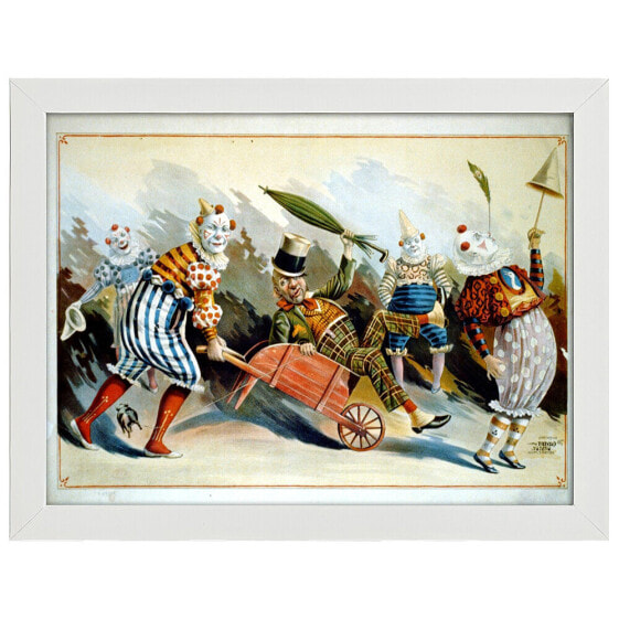 Фоторамка LegendArte Vintage Werbeposter Five Circus Clowns - Kunstdruck, Wanddeko 50x70 см, натуральная рамка