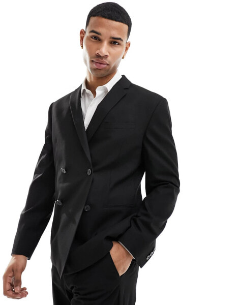 ASOS DESIGN slim double breasted suit jacket in black