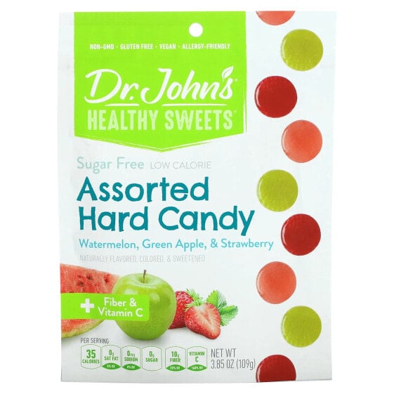 Assorted Hard Candy, + Fiber & Vitamin C, Watermelon, Green Apple, & Strawberry, Sugar Free, 3.85 oz (109 g)