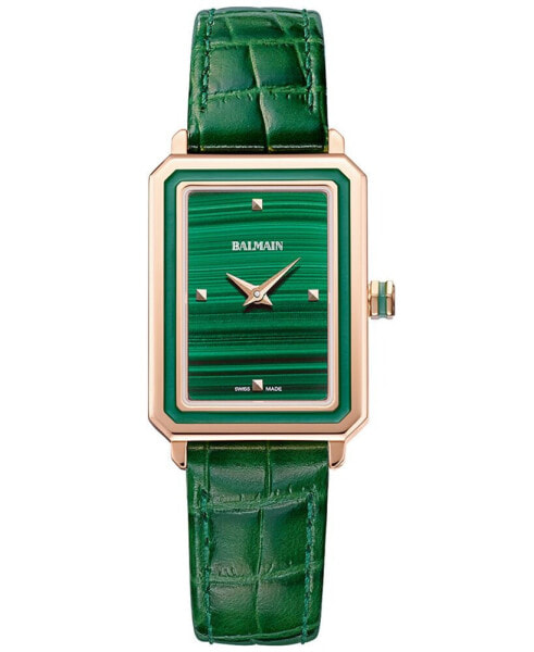 Women's Swiss Eirini Green Leather Strap Watch 25x33mm