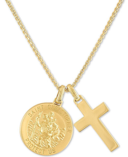 St. Christopher & Cross 24" Pendant Necklace in 14k Gold-Plated Sterling Silver, Created for Macy's