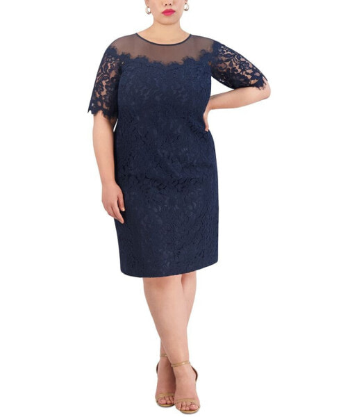 Plus Size Illusion Lace Sheath Dress