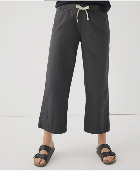 Plus Size Cotton Classic Woven Twill Drawstring Crop Pant