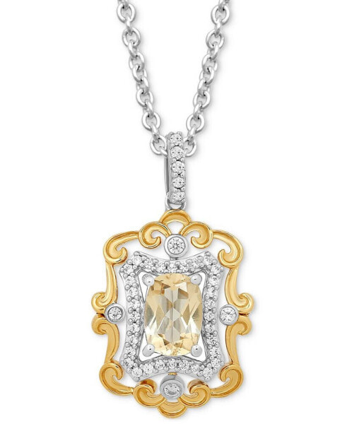 Citrine (7/8 ct. t.w.) & Diamond (1/5 ct. t.w.) Belle Pendant in Sterling Silver & 14k Gold, 16" + 2" extender