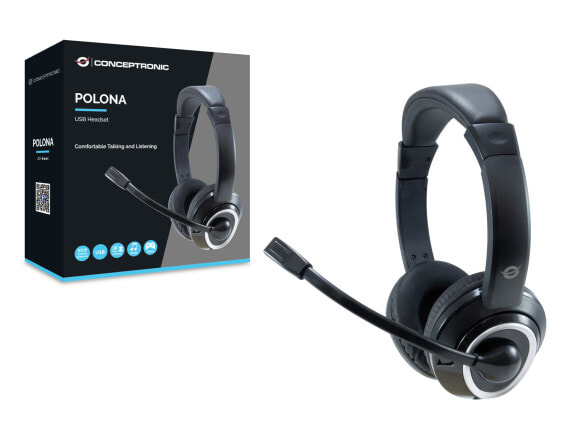 Conceptronic POLONA USB-Headset - Kopfhörer - Kopfband - Anrufe & Musik - Schwarz - Binaural - Lautstärke + - Lautsärke -