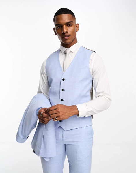 Ben Sherman slim fit suit waistcoat in light blue