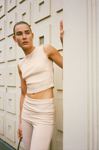 Faded-effect ribbed crop top