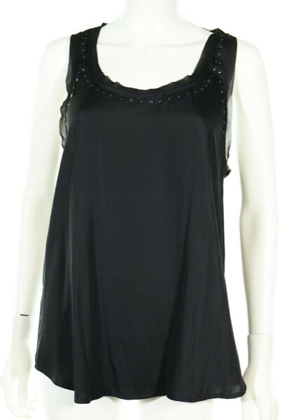 Ro & De 133049 Womens Scoop Neck Black Casual Sleeveless Tank Top Size Large