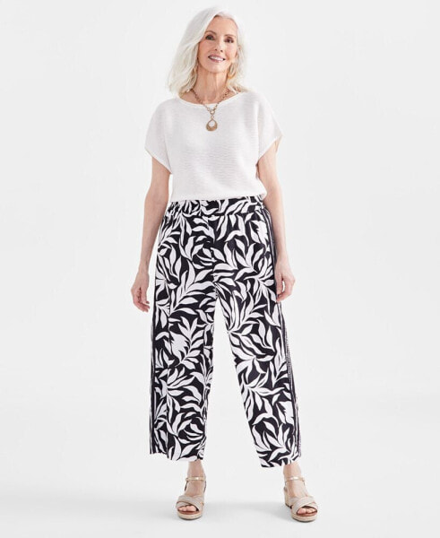 Women's Printed Linen Blend Cropped Wide-Leg Pants, Created for Macy's