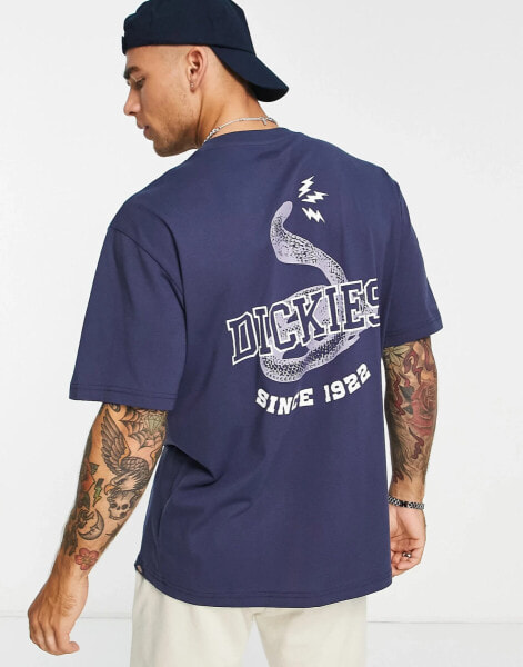 Dickies cascade locks snake back print t-shirt in navy - Exclusive to Asos