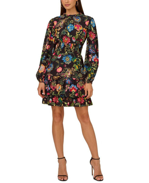 Women's Ruffled Floral Fit & Flare Dress