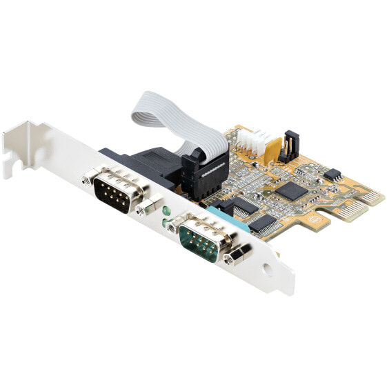 2-Port PCI Express Serial Card - Dual Port PCIe to RS232 (DB9) Serial Card - 16C1050 UART - Standard or Low Profile Brackets - COM Retention - For Windows & Linux - PCIe - Serial - Full-height / Low-profile - PCI 2.0 - RS-232 - Yellow