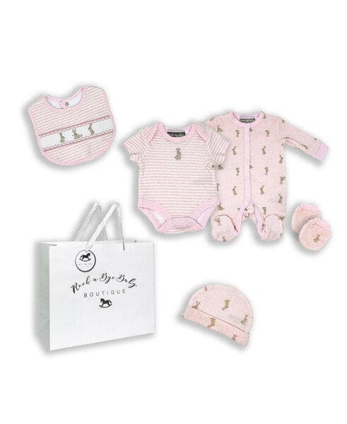 Baby Girls Layette Gift in Mesh Bag, 5 Piece Set