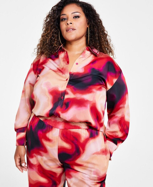 Trendy Plus Size Satin Shirt