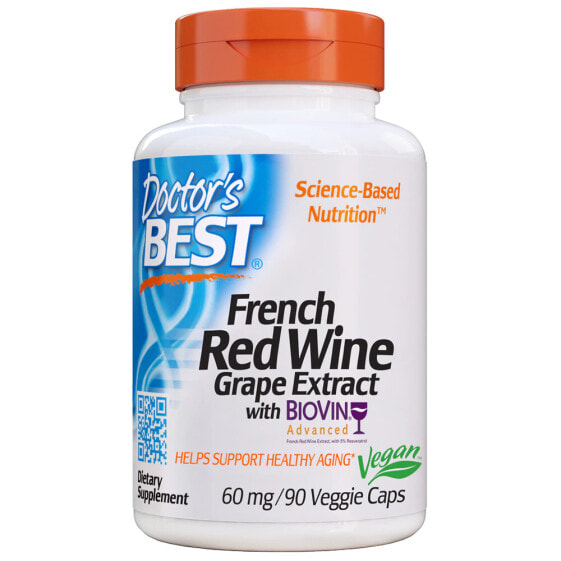 Doctor's Best French Red Wine Grape Extract - Экстракт красного винограда - 60 мг - 90 вегетарианских капсул
