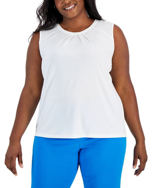 Plus Size Pleated-Neck Sleeveless Top