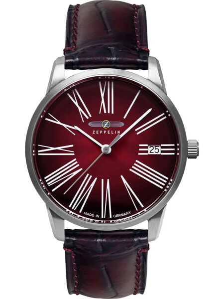 Наручные часы ZEPPELIN 8345-5 Flatline 35мм Классические Часы Женские Кожаный Ремешок Красный