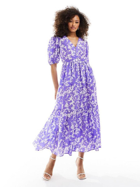 & Other Stories tiered volume maxi dress in pastel violet marble