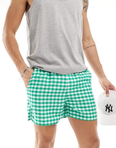 Another Influence swim shorts in green gingham