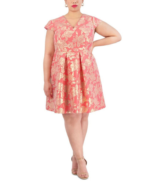 Plus Size Metallic Jacquard Fit & Flare Dress