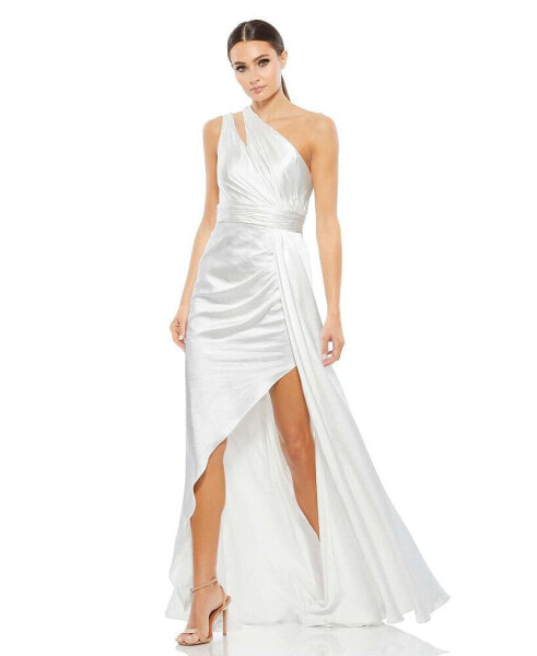 Women's One Shoulder Cutout Charmeuse Gown