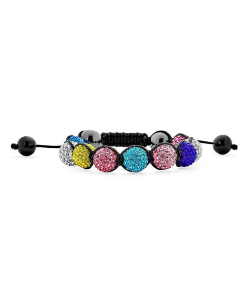 Unisex Pride Jewelry Multi Color Rainbow Crystal Balls LGBTQ 12mm Beads Bolo Bracelet Men Women Teens Adjustable Macrame Strand