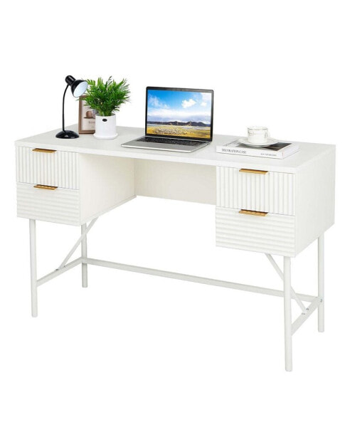 48" Computer Desk with 4 Drawers Storage Metal Frame Modern Study Writing Desk