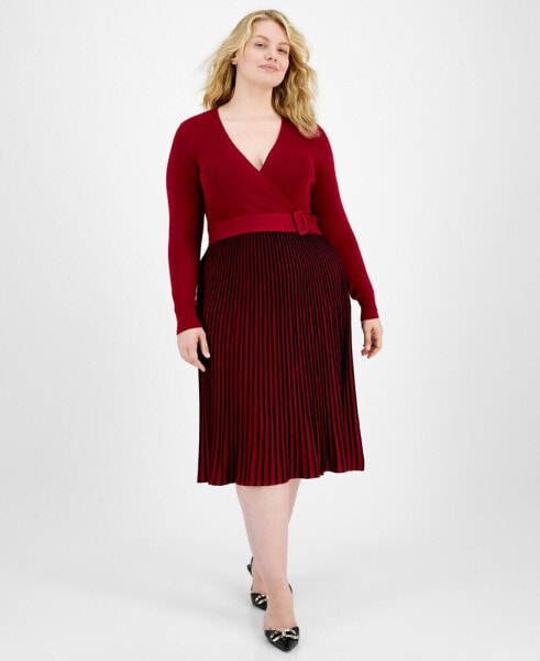 Plus Size Pleated Sweater Dress