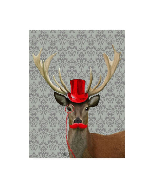 Fab Funky Deer with Red Hat and Moustache Canvas Art - 15.5" x 21"