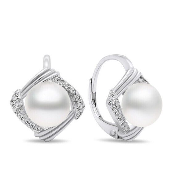 Charming silver earrings with pearls EA433W