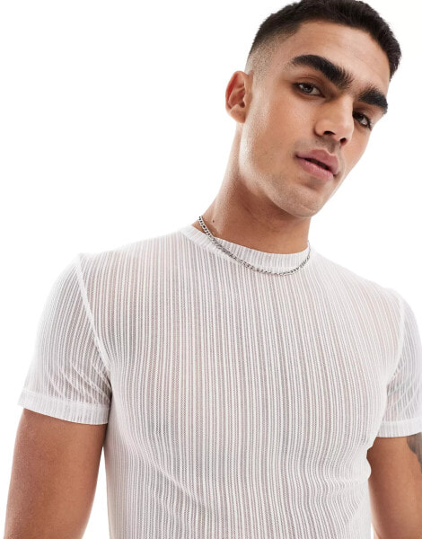 ASOS DESIGN muscle t-shirt in white striped mesh