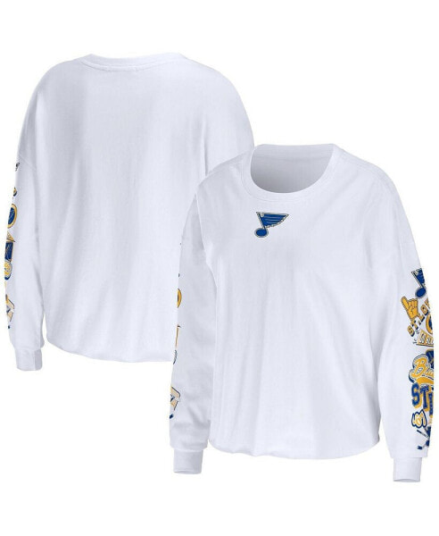 Women's White St. Louis Blues Celebration Cropped Long Sleeve T-shirt