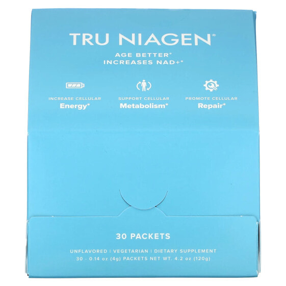 Tru Niagen, увеличение содержания НАД+, никотинамид рибозид, без добавок, 30 пакетиков по 4 г (0,14 унции)