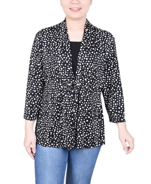 Petite Puff Print 3/4 Sleeve Two-Fer Top