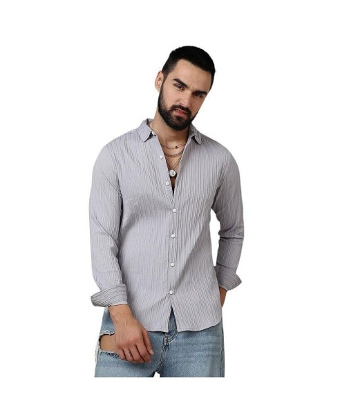 Men's Moon Grey Self-Design Striped Shirt