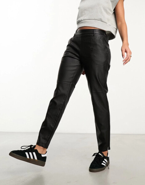 Object leather look tapered trousers in black