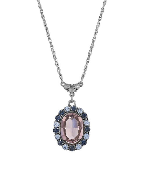 Crystal Purple Blue Oval Pendant Necklace
