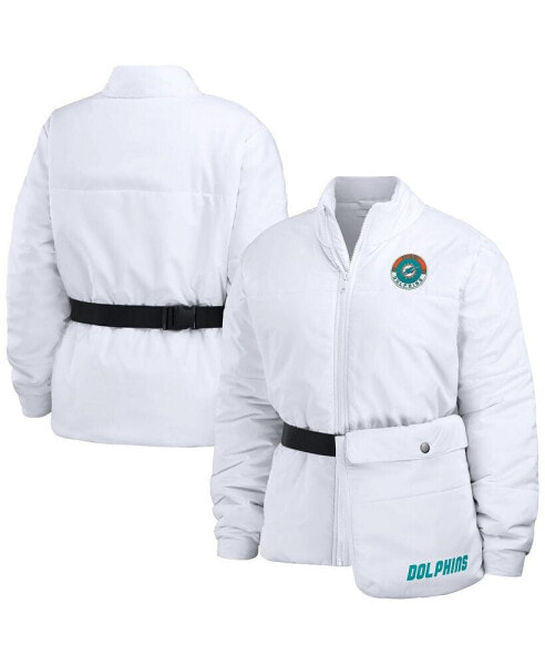 Women's White Miami Dolphins Packaway Full-Zip Puffer Jacket