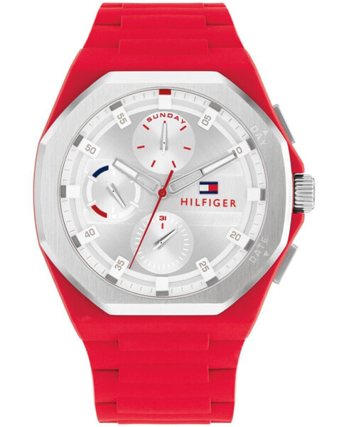 Men's Multifunction Red Silicone Watch 44mm