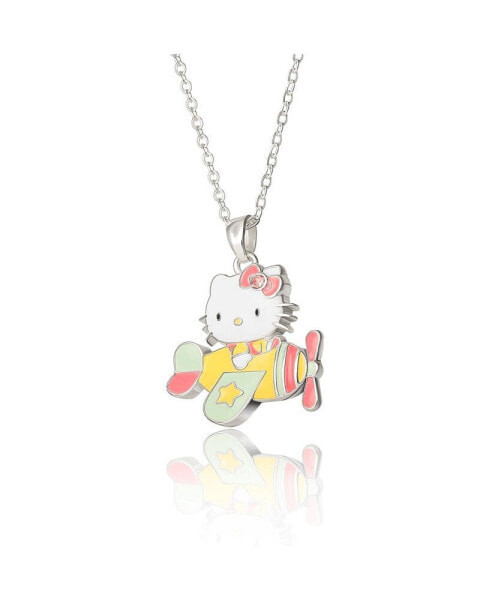 Sanrio Silver Plated Enamel Pink Crystal 3D Plane Necklace
