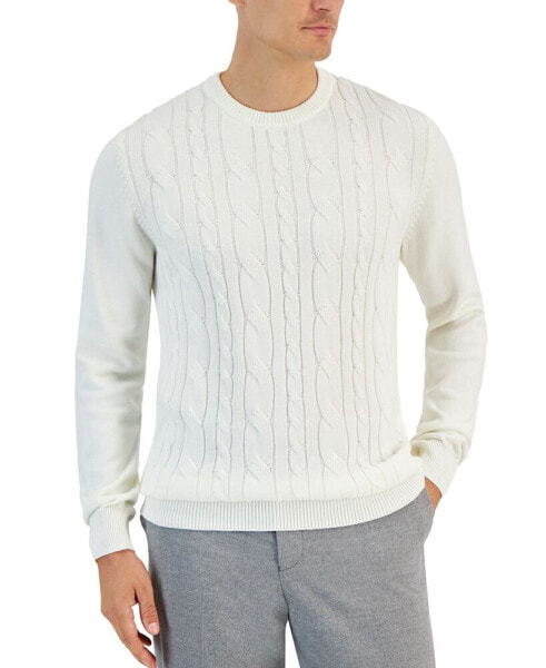 Men's Elevated Mixed Cable Long Sleeve Crewneck Sweater, Created for Macy's