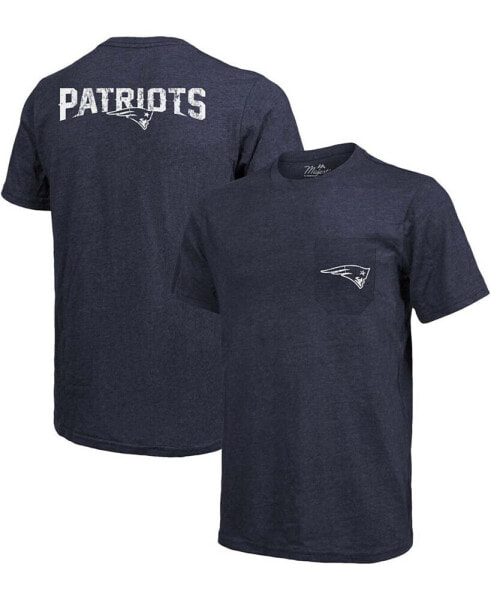 Футболка с карманом Tri-Blend Majestic New England Patriots - Heathered Navy.