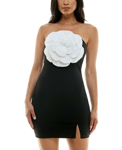 Juniors' Strapless Sequin-Rosette Bodycon Dress